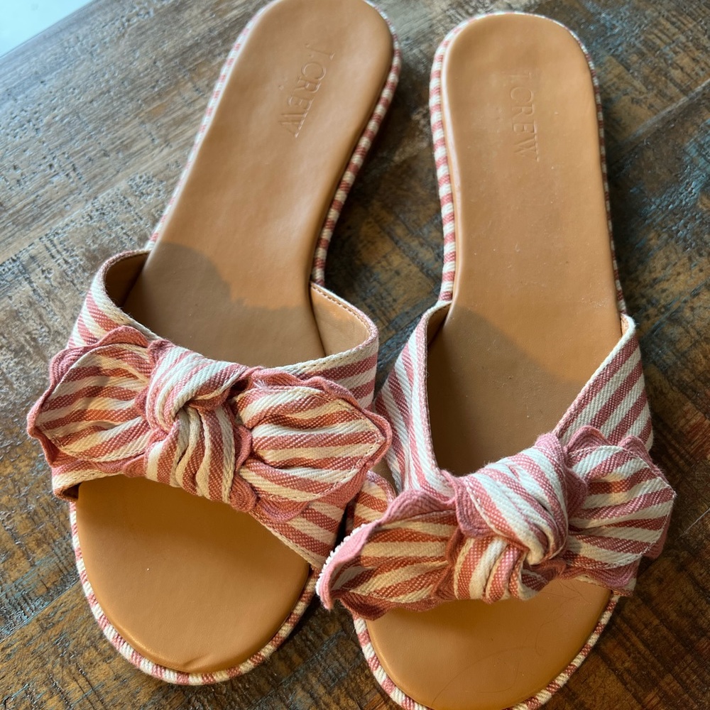 J Crew pink and white stripped bow slide